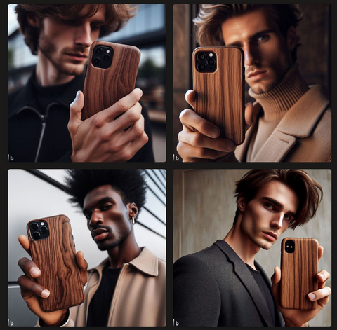 Komodoty Blog Dall.e vs Midjourney qui était le meilleur modèle masculin tenant une fausse coque de téléphone Komodo slim wood pour iphone 15 pro générée par IA