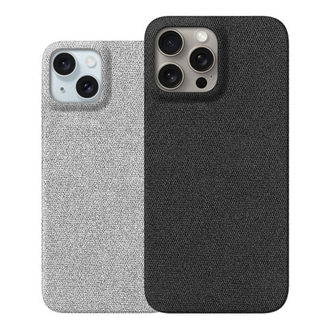 Coque iPhone 15 pro max en tissu Komodoty noir gris clair