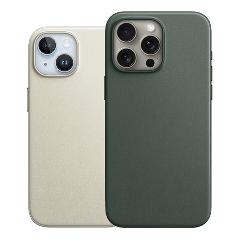 coque iPhone 15 Pro Max en toile tissée vert olive tofu blanc