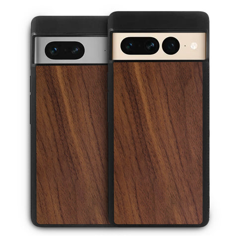 Google Pixel 7 and Pixel 7 Pro walnut wood cases with bumper protection