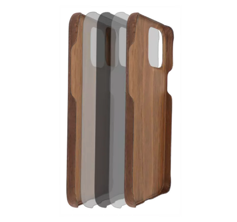 Komodo Slim Wood iPhone Case deconstructed 2 layers of wood, woven fabric and kevlar center