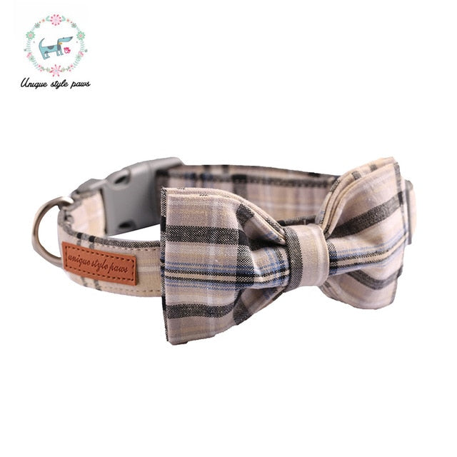 plaid dog collar with bow