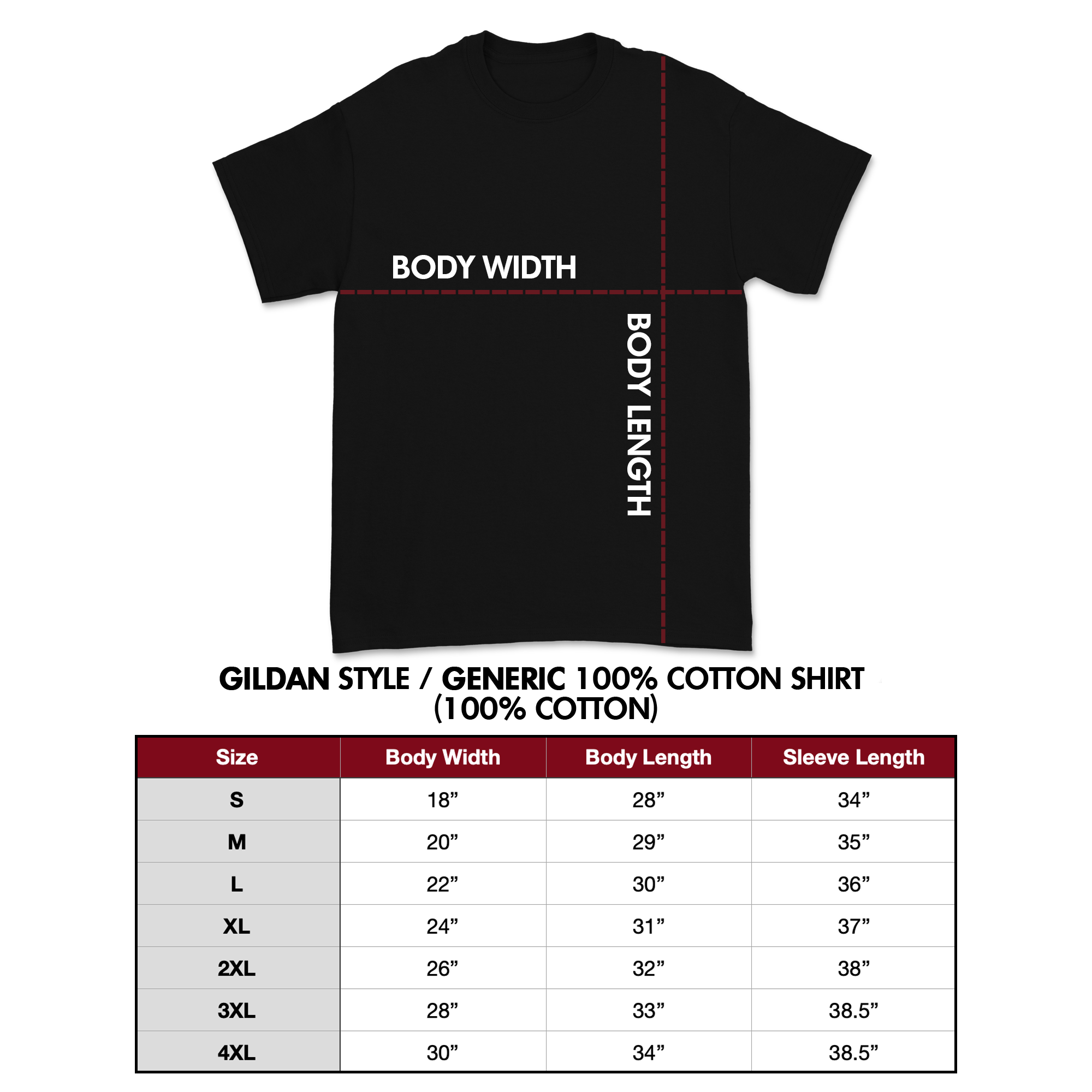 Size Guide – Down Right Merch