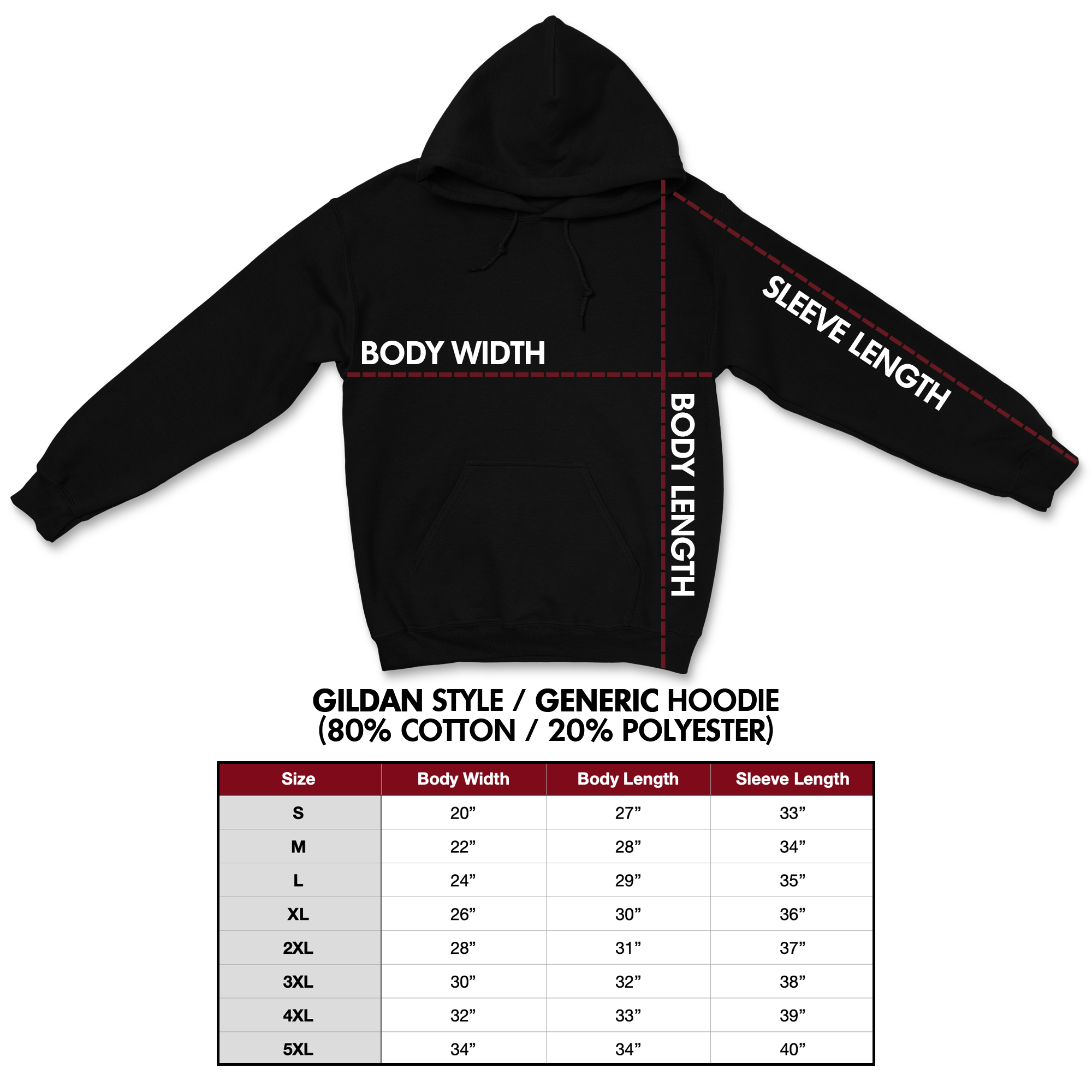 Size Guide – Down Right Merch