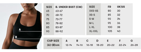 yoga sports bra for running size chart