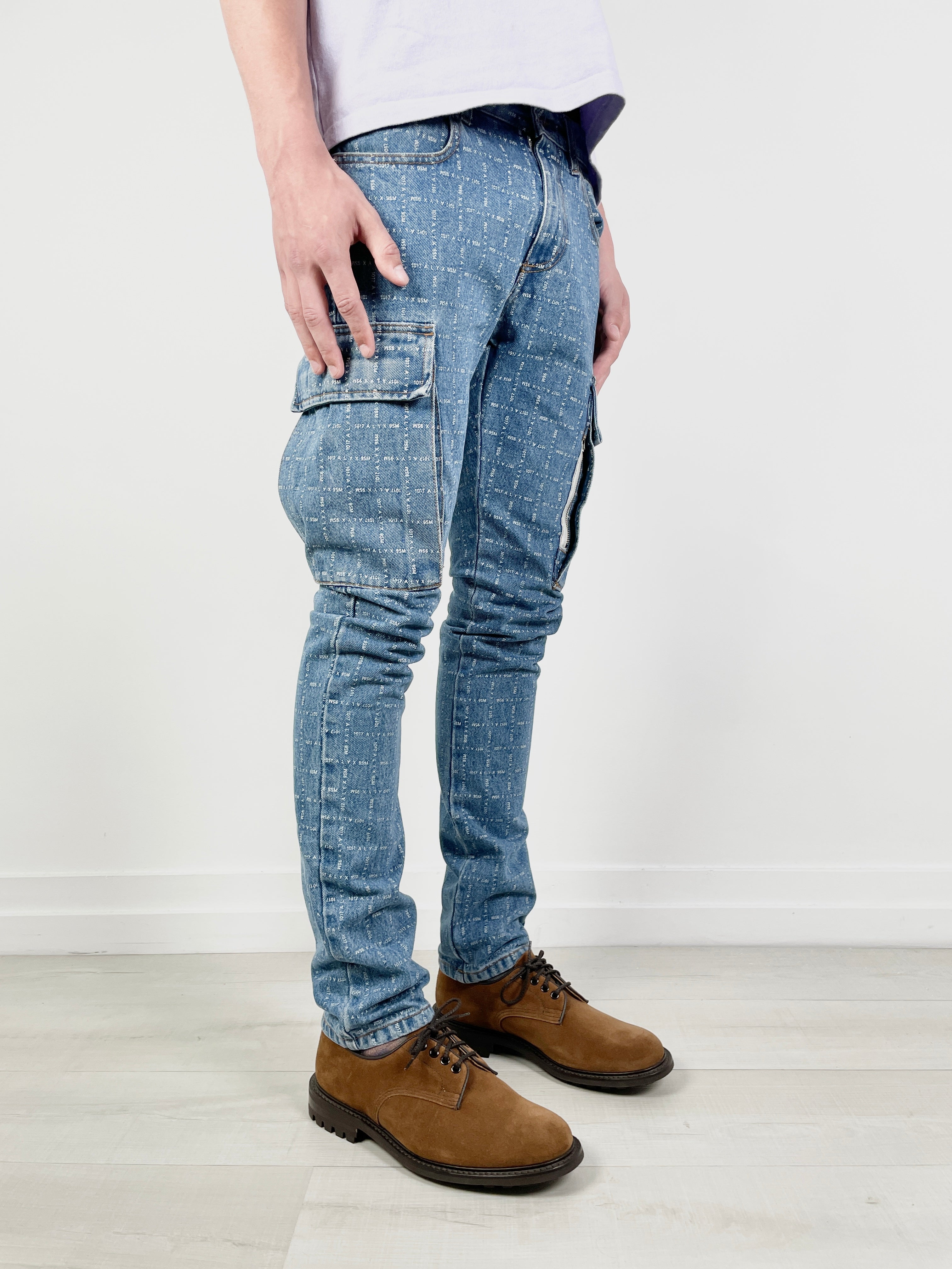 1017 ALYX 9SM Allover Logo Grid Skinny Cargo Jeans | FAULKNER