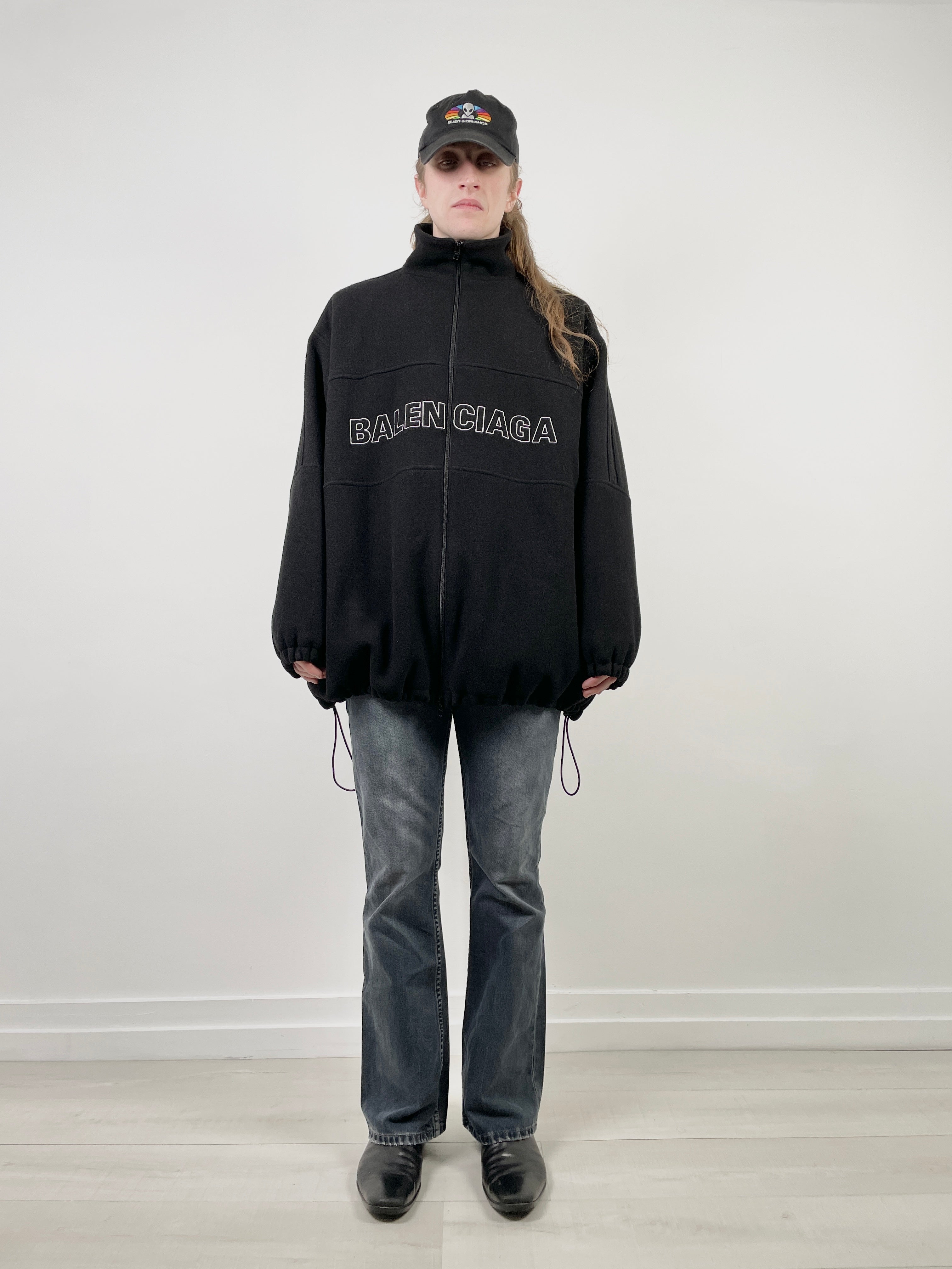 Balenciaga Black Wool All Over Logo Coat Balenciaga