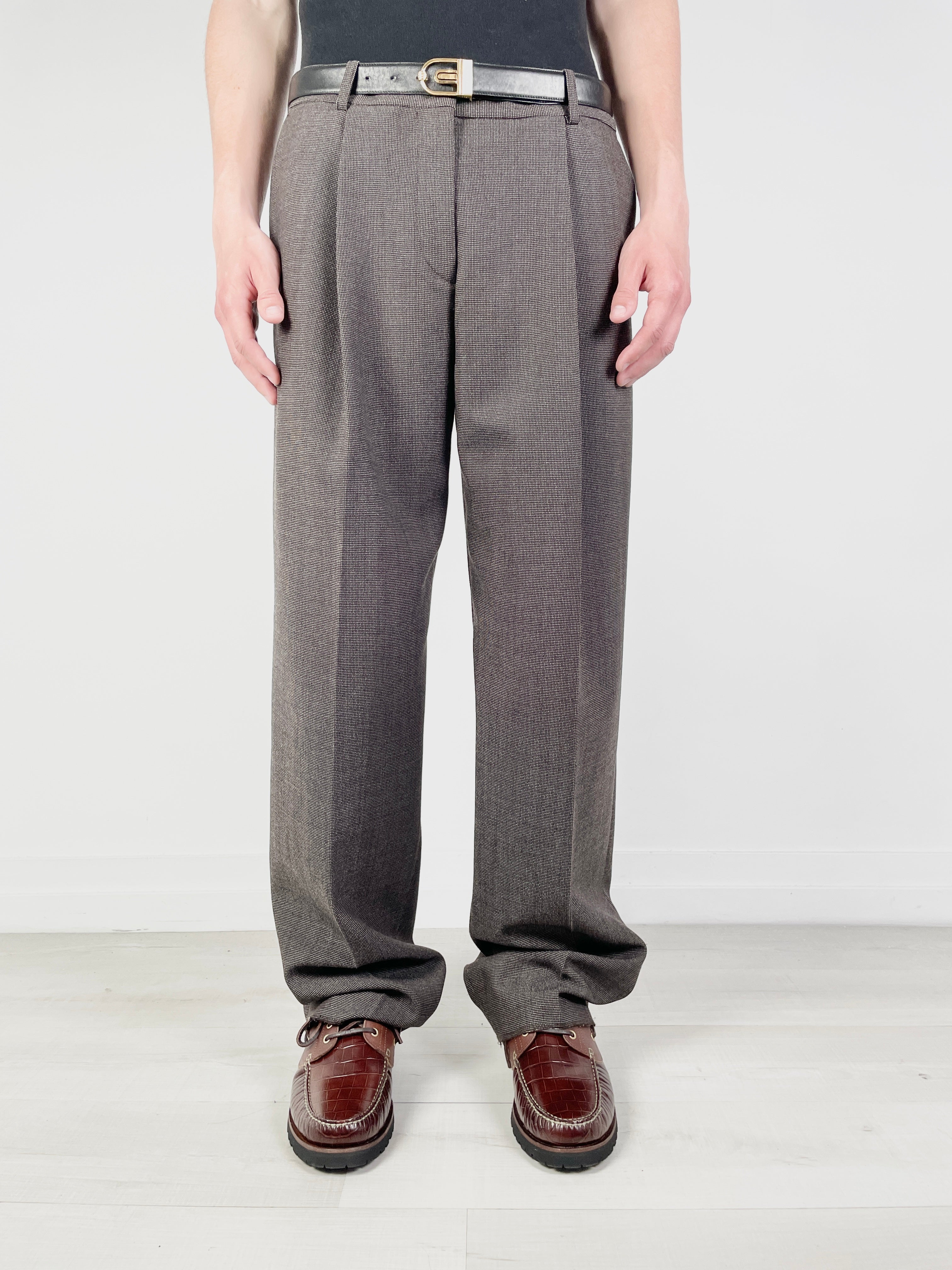 Dries Van Noten Micro-Check Raw Hem Wool Pants | FAULKNER