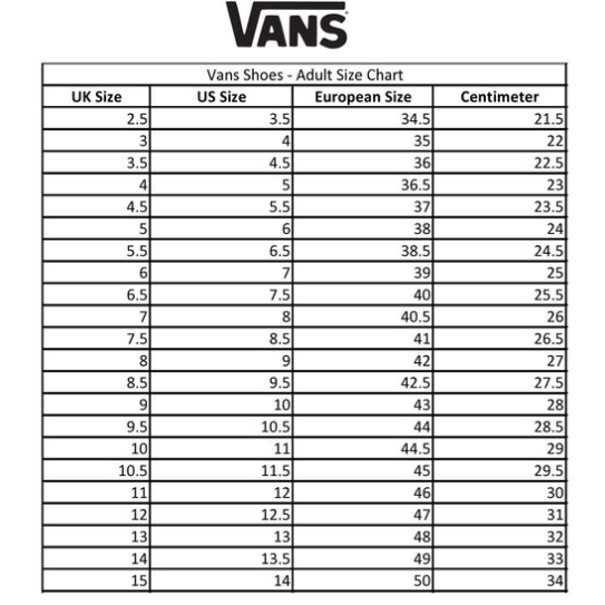 Rejsende købmand hypotese Tanzania Vans Størrelsesguide - Hvilken størrelse Vans skal jeg vælge? Oceanstore –  oceanstore