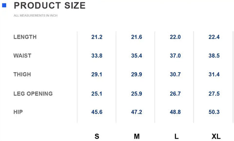 Size Chart Of The 3D Curved Waterproof Shorts