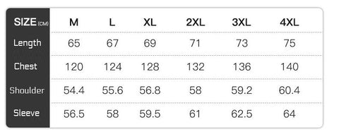 Clotechnow Padded Jacket Size Chart