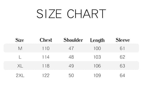 techwear cloak size chart