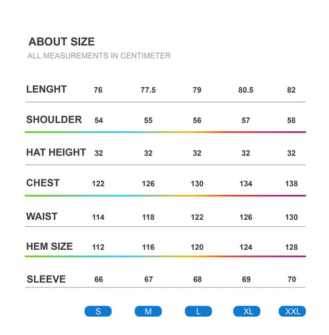 Size Chart of the 0107 Ski Down Techwear Jacket