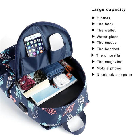 Kamo Polyester Backpack | USB interface Women Travel Bags | Fashion Girl School Bag