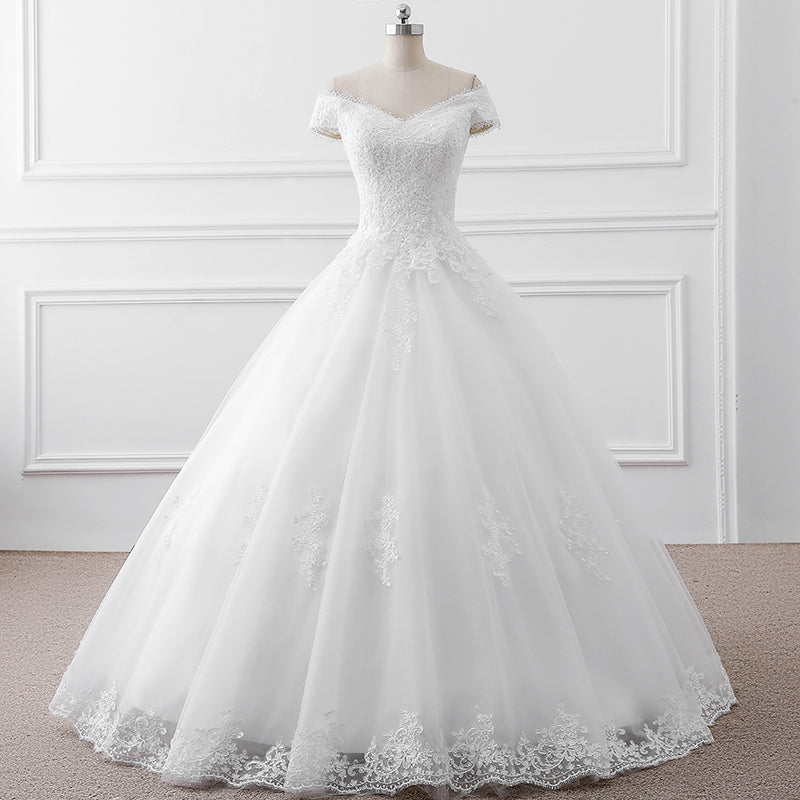 White/Off White off-the-shoulder bridal dress