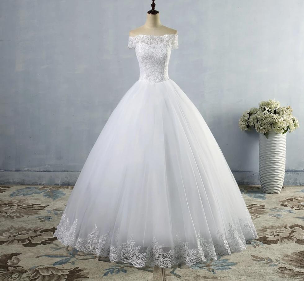 Off-the-shoulder wedding dress
