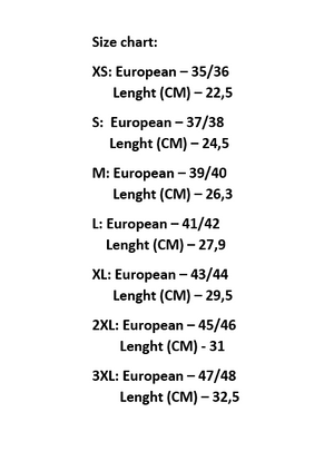 Dive Boot Size Chart