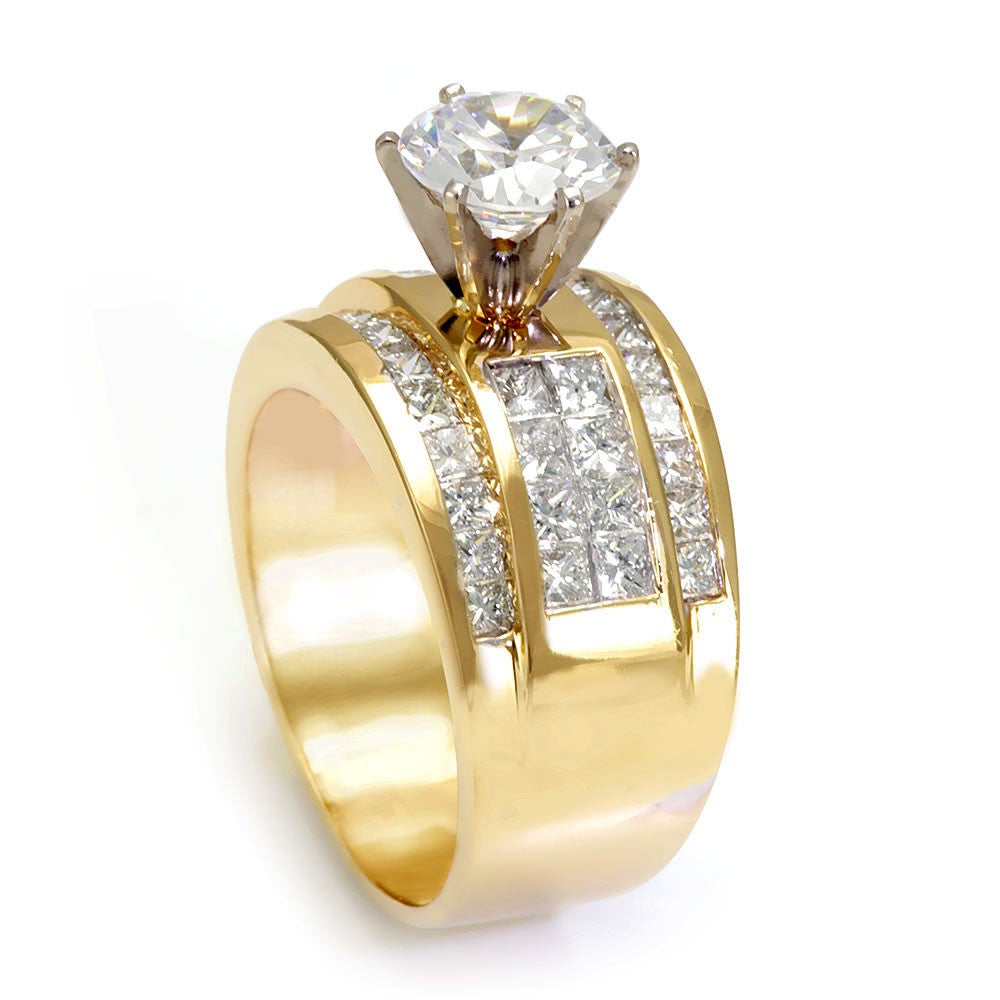 Invisible Set Princess Cut Diamonds in 14K Yellow Gold Engagement Ring ...