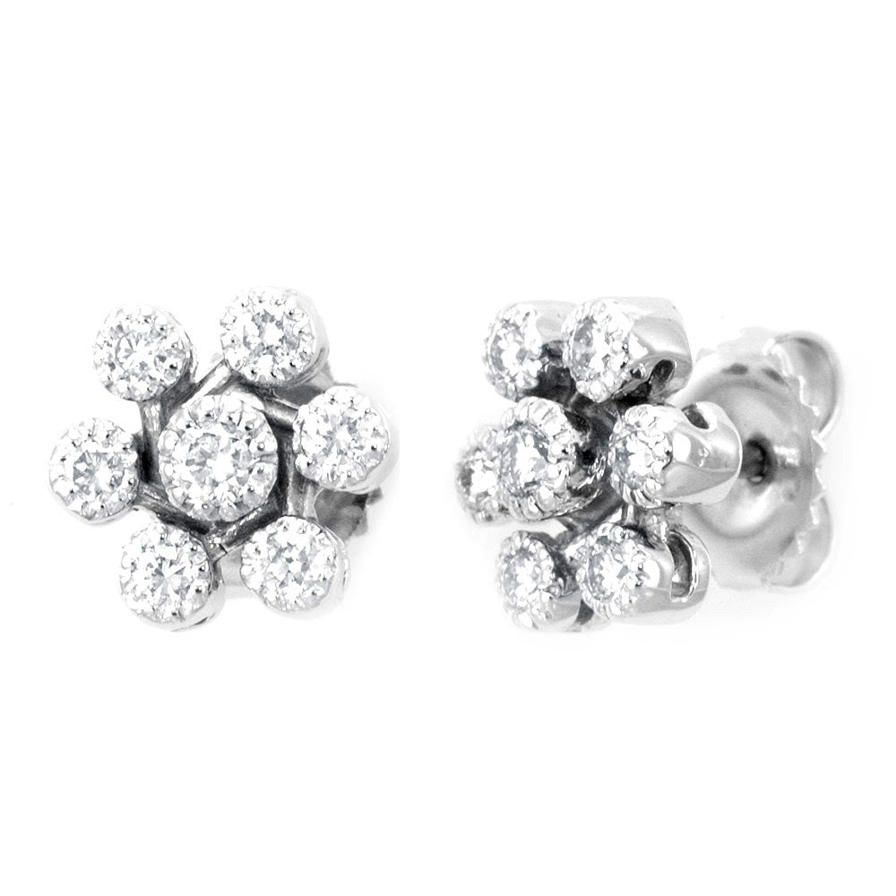 Flower Design Diamond Stud Earrings In 14k White Gold Koko S Designs
