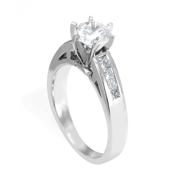A simple design of an Engagement Ring in 14K White Gold with Princess ...