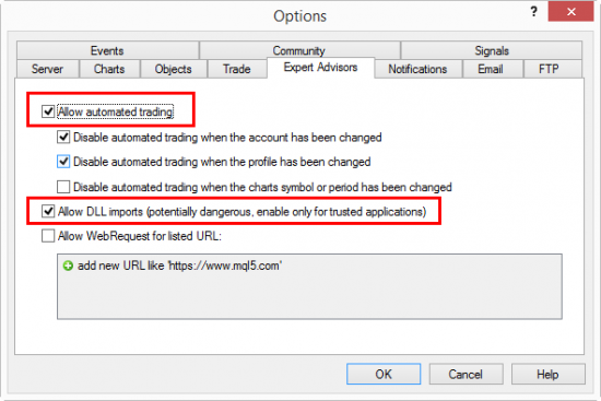 Forex Expert Advisors settings