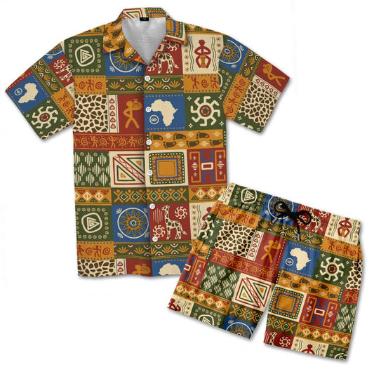 African Patterns Collage Hawaiian Shirt and Shorts Set
