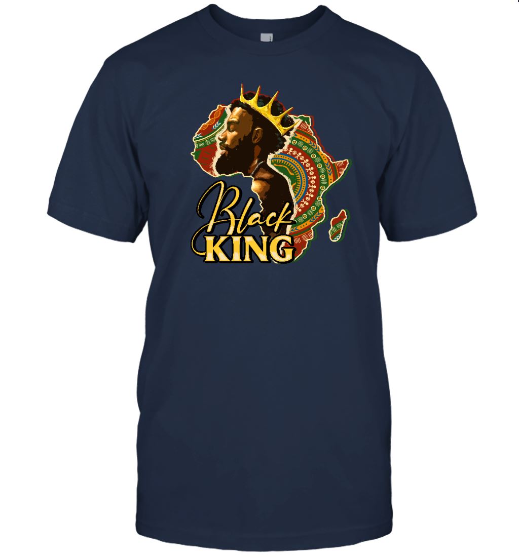 Black King Afro Man T-shirt Apparel Gearment Unisex Tee Navy S