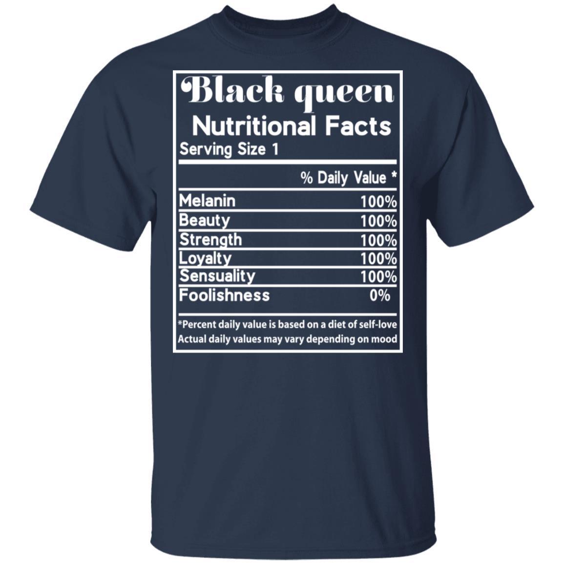 Black Queen Nutrition Facts T-shirt Apparel CustomCat Unisex Tee Navy S