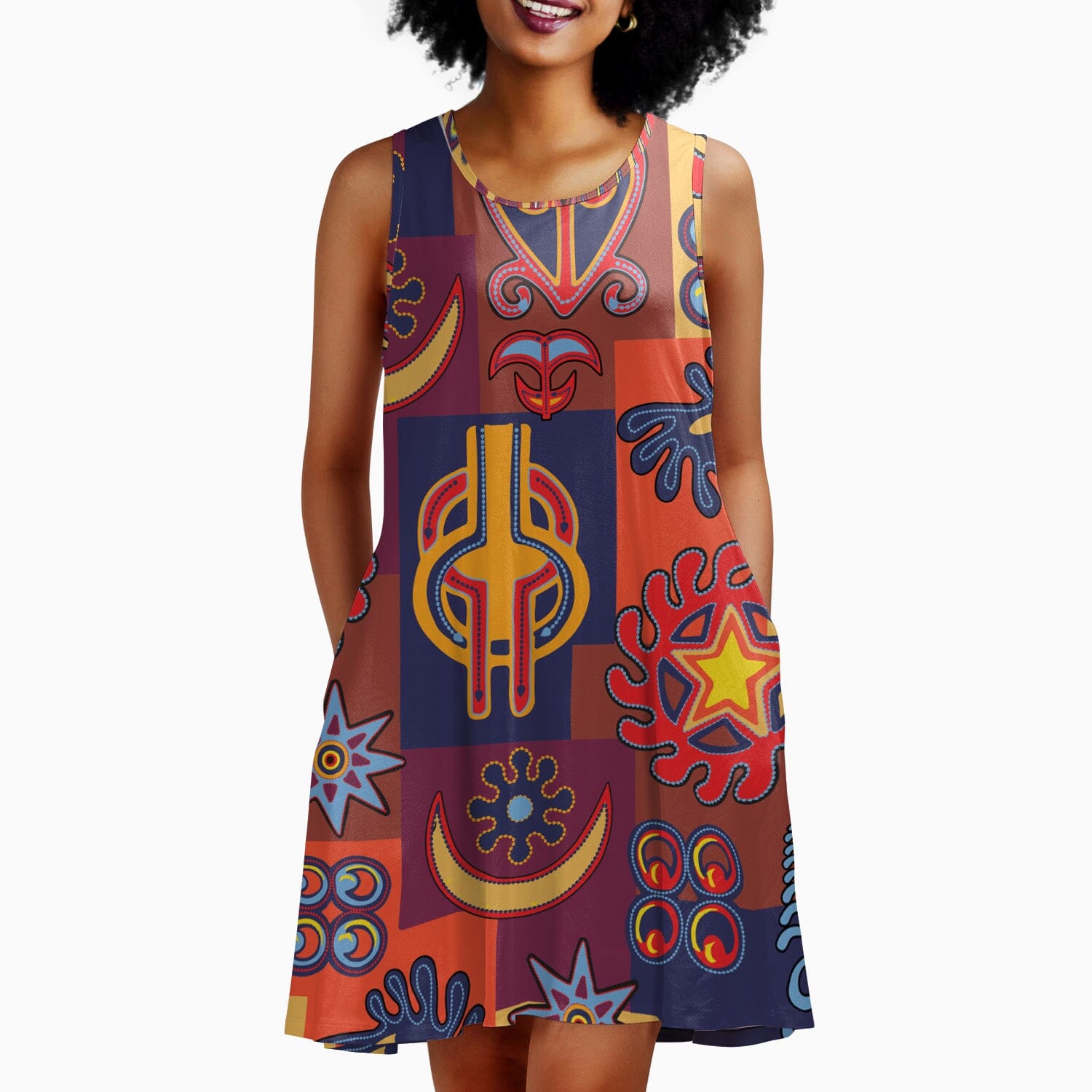 Multicolor Adinkra Symbols Summer Dress | African American Clothing
