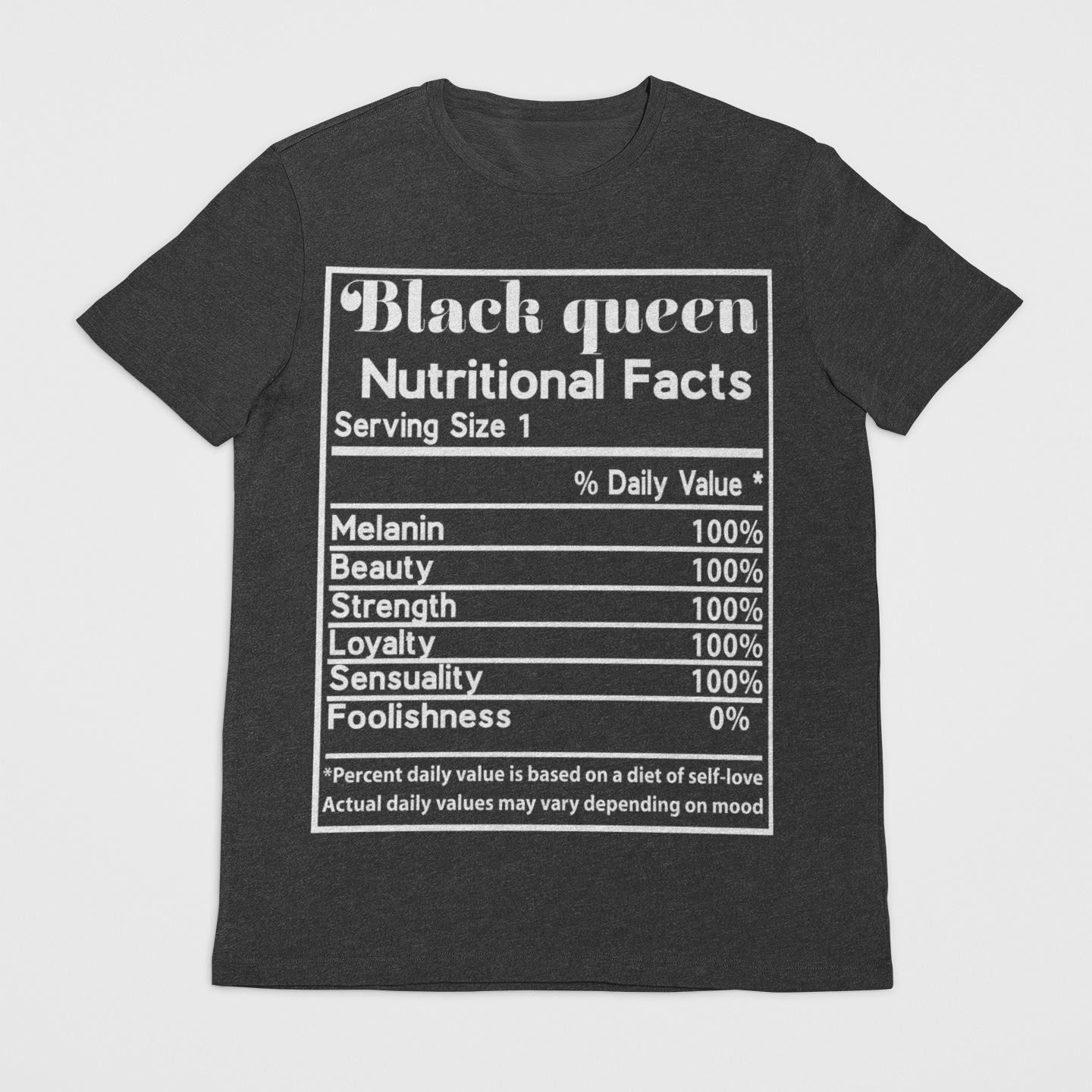 Black Queen Nutrition Facts T-shirt Apparel Gearment 