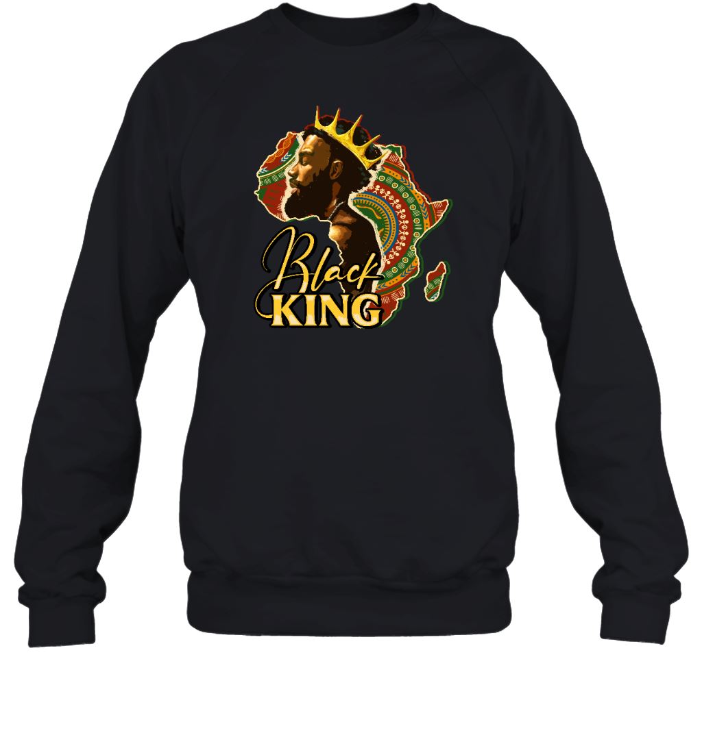 Black King Afro Man T-shirt Apparel Gearment Crewneck Sweatshirt Black S