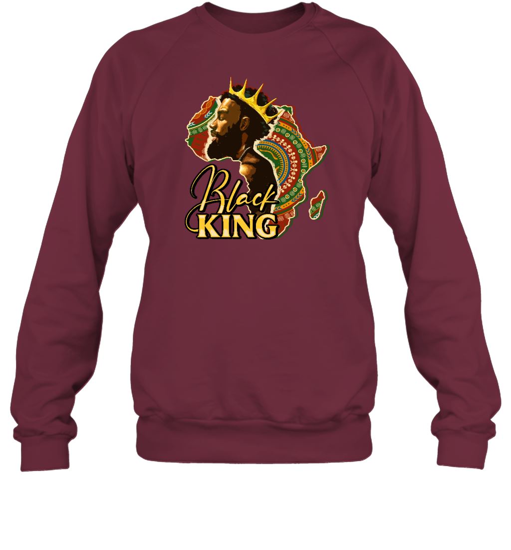 Black King Afro Man T-shirt Apparel Gearment Crewneck Sweatshirt Maroon S