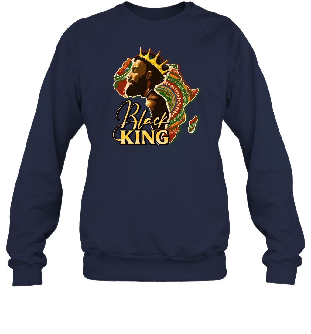 Black King Afro Man T-shirt Apparel Gearment Crewneck Sweatshirt Navy S