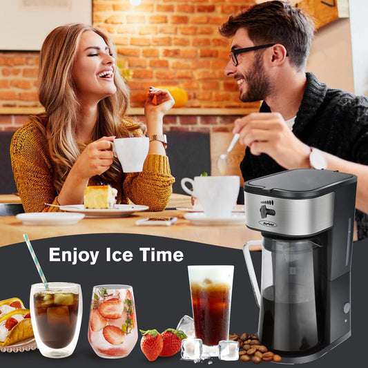 SUNVIVI 3 Quart Iced Tea Maker Iced Coffee Maker with Glass Pitcher for Hot/ Cold Water,Iced Tea Coffee Maker with Strength Selector,Stainless Steel,  Macaron Green 