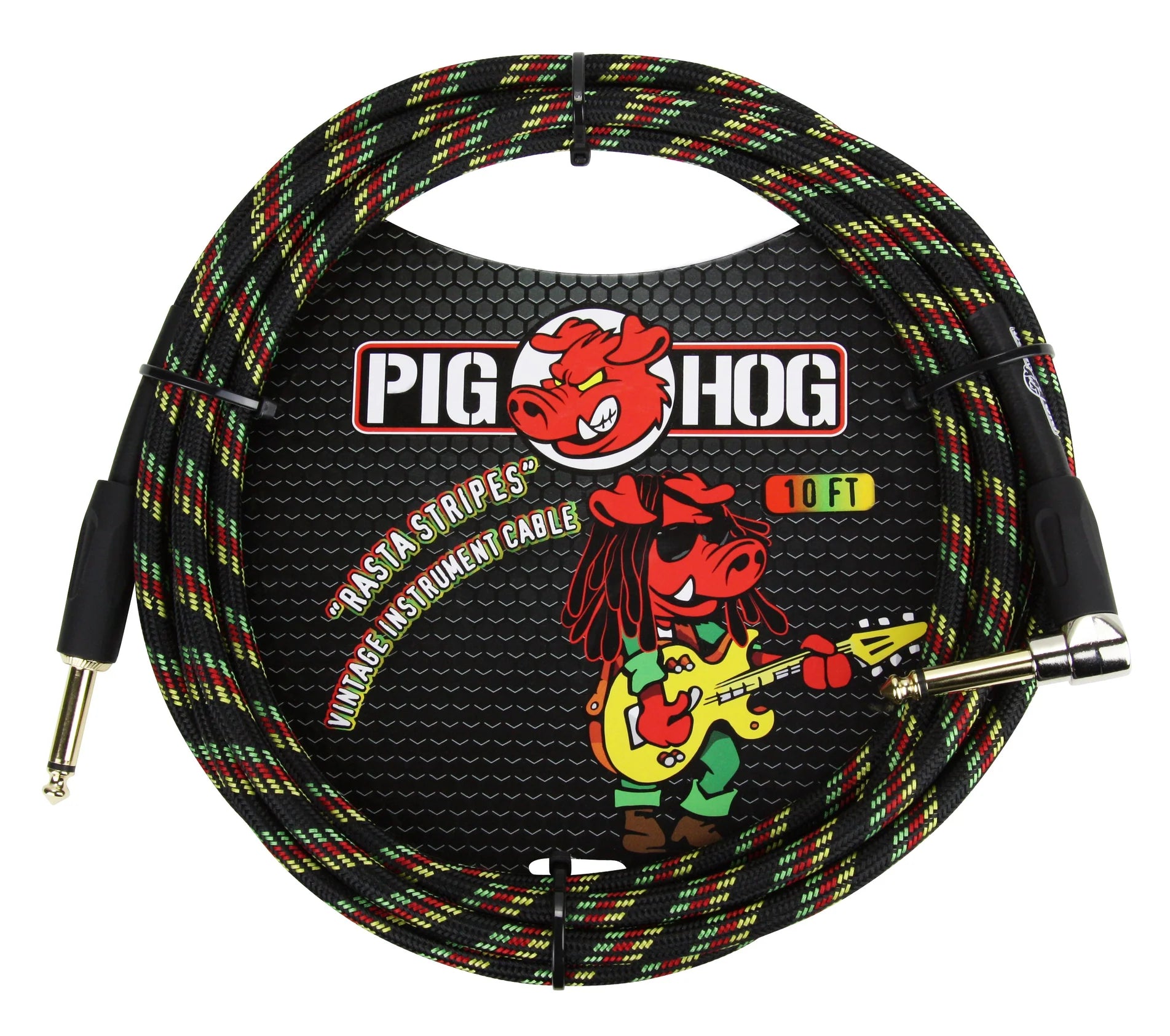 Pig Hog "Rasta Stripes" Instrument Cable - 10ft Right Angle