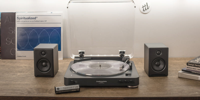 Image of a turntable with records