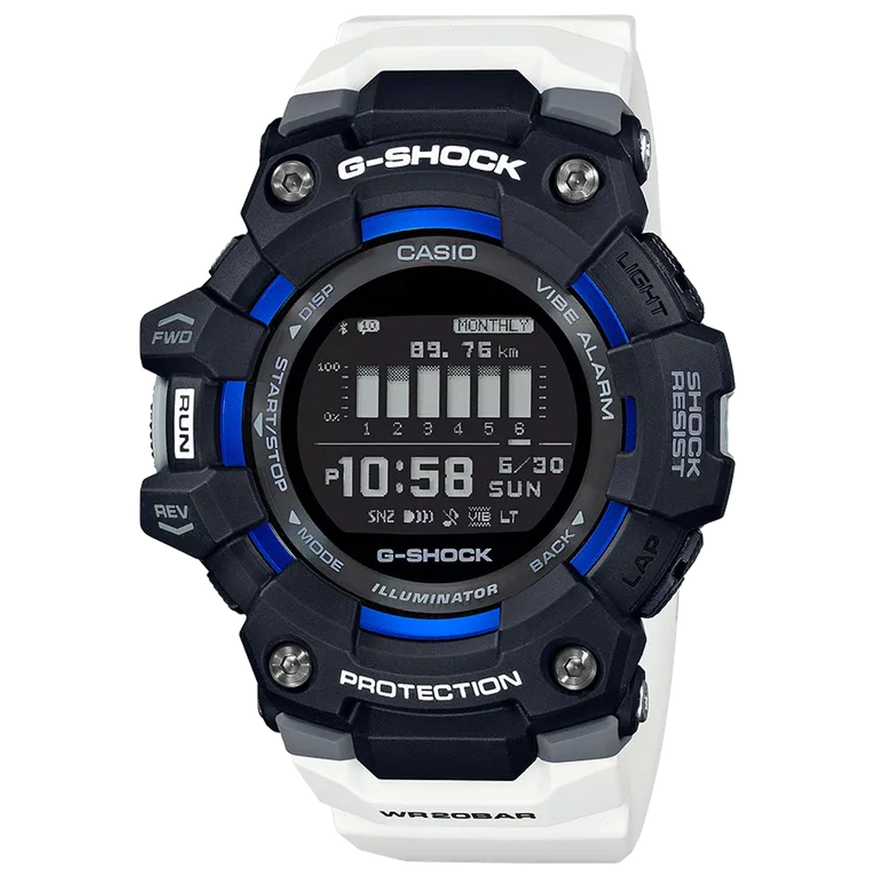 G Shock Gbd100 1a7 Watch White Black Blue Turntablelab Com