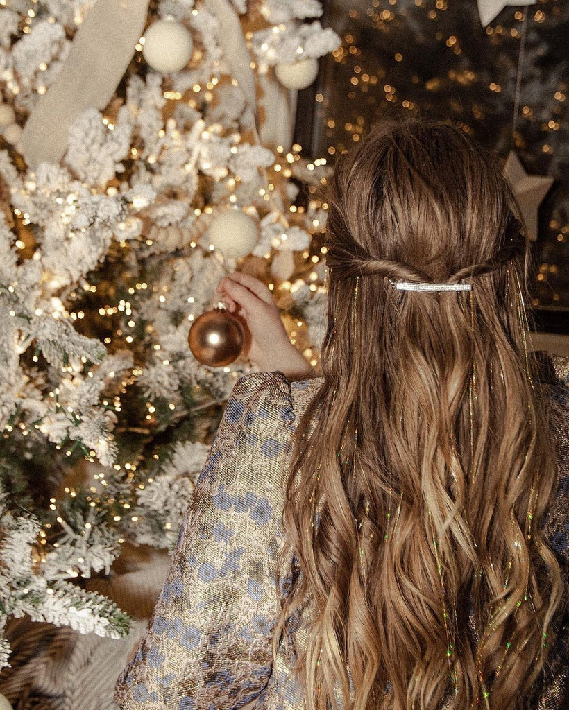 hair tinsel winter, hair tinsel christmas, how to tie hair tinsel