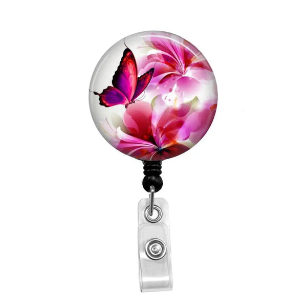 Pink Flowers & Butterfly Personalized ID Badge - Retractable Badge Holder -  Badge Reel - Lanyards - Stethoscope Tag – Butch's Badges