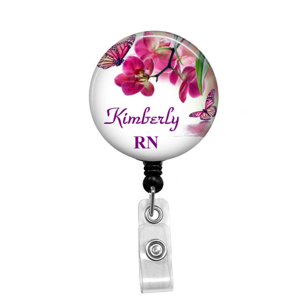 Orchids Personalized Badge, Add your Name and Credentials -Retractable  Badge Holder - Badge Reel - Lanyards - Stethoscope Tag – Butch's Badges