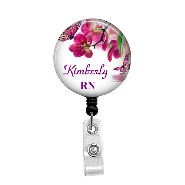 Pink Flowers & Butterfly Personalized ID Badge - Retractable Badge Holder - Badge  Reel - Lanyards - Stethoscope Tag – Butch's Badges