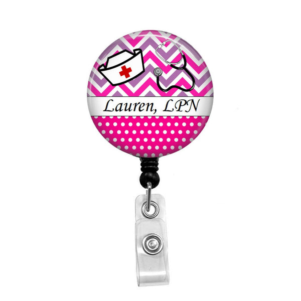 Nurse Hat & Stripes Personalized Badge, Add your name and credentials  -Retractable Badge Holder - Badge Reel - Lanyards - Stethoscope Tag –  Butch's Badges