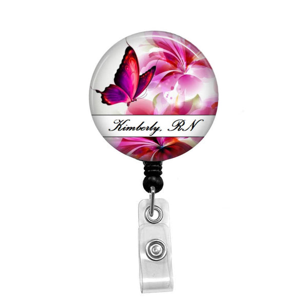 Butterfly & Flowers Personalized ID Badge, Add your Name and Credentials -Retractable  Badge Holder - Badge Reel - Lanyards - Stethoscope Tag – Butch's Badges