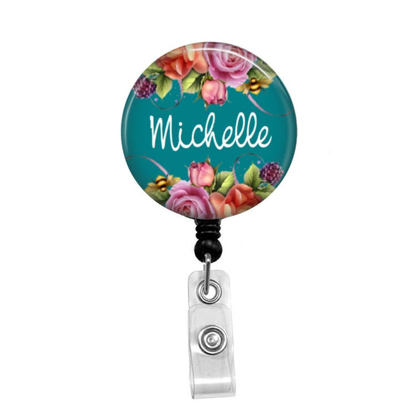 Flowers on Wood Background, Personalized - Retractable Badge