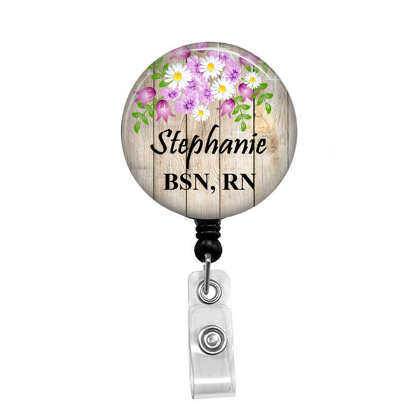Flowers on Wood Background, Personalized - Retractable Badge Holder - Badge  Reel - Lanyards - Stethoscope Tag – Butch's Badges