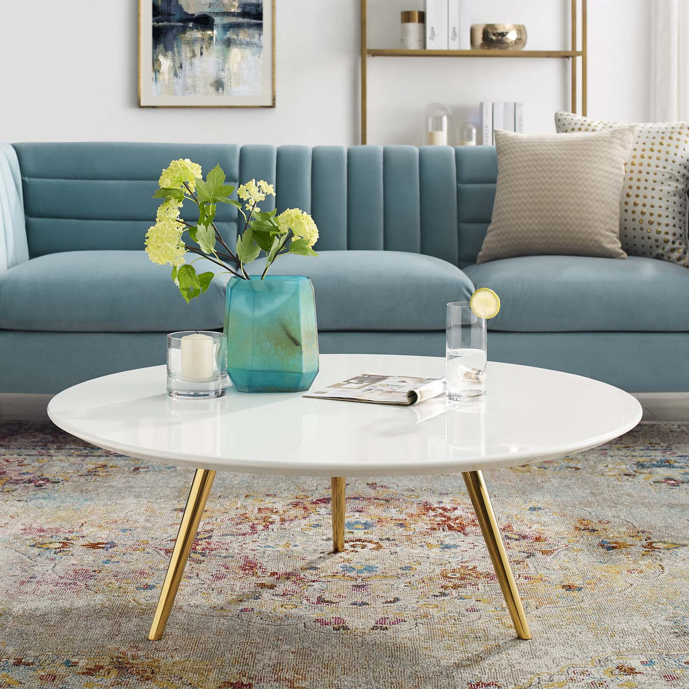 Lexmod Lippa 40" Round Wood Top Coffee Table with Tripod Base by Modway