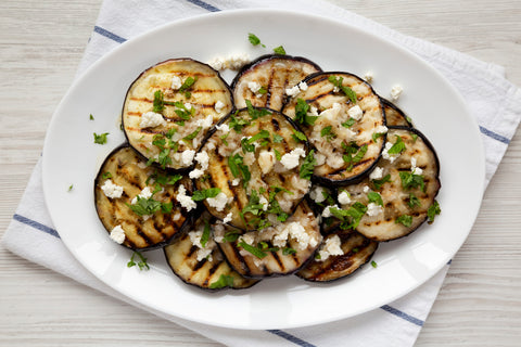 Roasted Eggplant slices topped with a jalapeño garlic sauce- a simple , Eggplant Recipe
