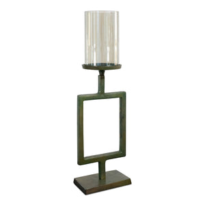 Decorative Raw Aluminum Pillar Candle Holder With Glass | Candle Holders (DH3039)