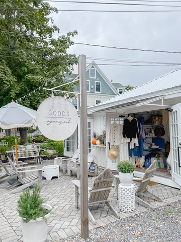 Goods Ogunquit store sign and front patio.