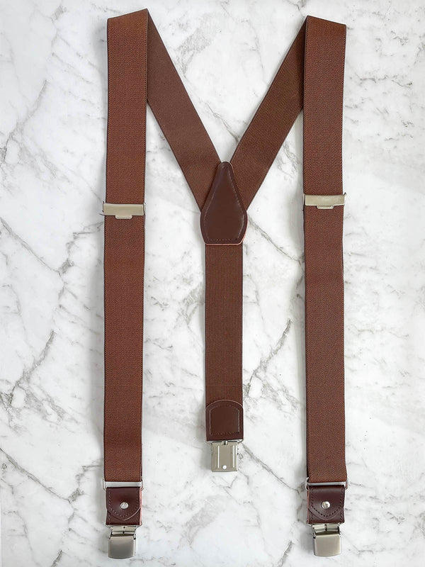 Black with Brown Leather Trim Heavy Duty Clip Suspenders – Bowtie & Arrow